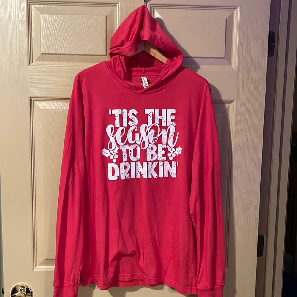 Long sleeve hooded holiday shirt - Size XL - light red